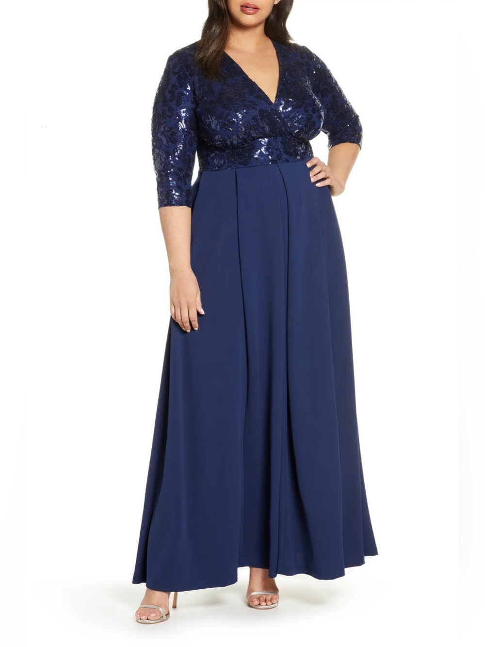 New Plus Size Kiyonna Paris Sequin Bodice Gown in Nocturnal Navy Size 4X